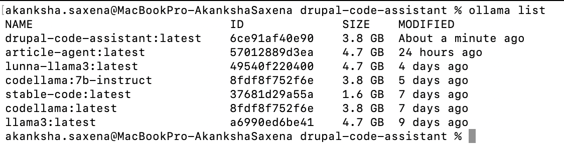 Ollama list command